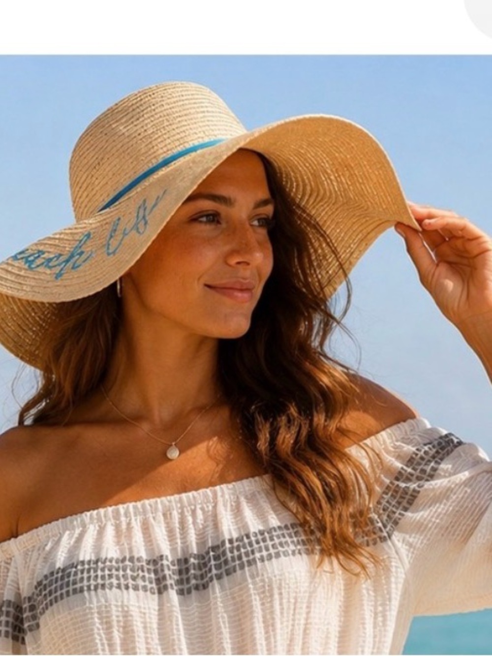 Straw Hat Beach Life Floppy Sun Hat Straw Wide Brim Blue Script Beach Hat